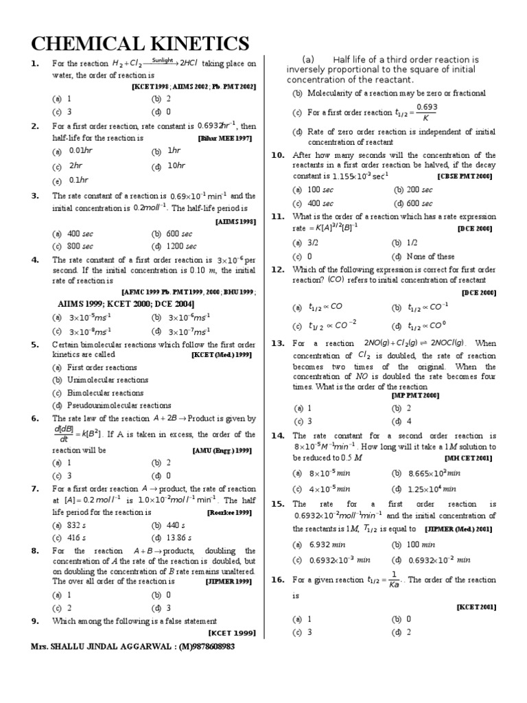 Chemical Kinetics MCQs and Answers | PDF | Activation Energy | Reaction ...