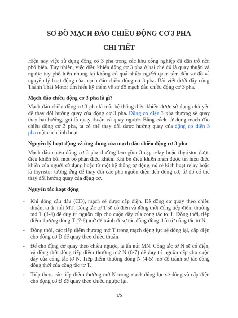 5. Sơ Đồ Mạch Đảo Chiều Động Cơ 3 Pha ' | PDF