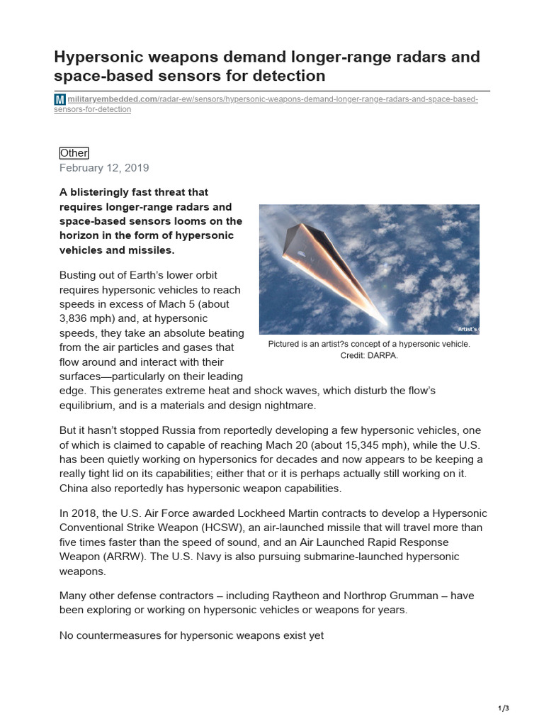 Hypersonic Weapons: Radar & Defense Needs | PDF | Hypersonic Speed ...