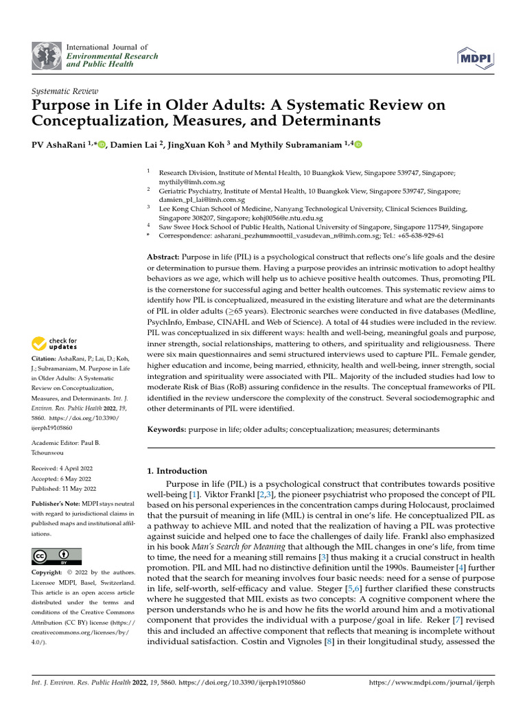 Purpose in Life in Older Adults: A Review | PDF | Systematic Review | Data