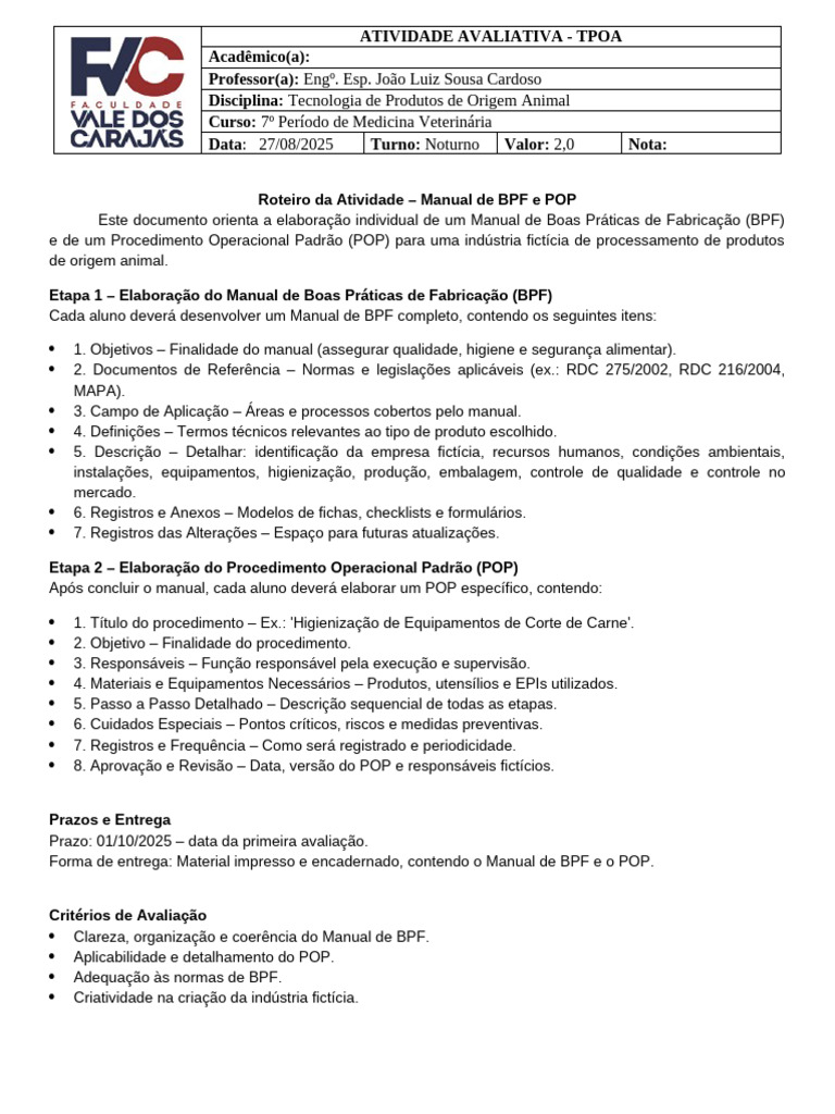 Manual de BPF e POP para Indústria Animal | PDF