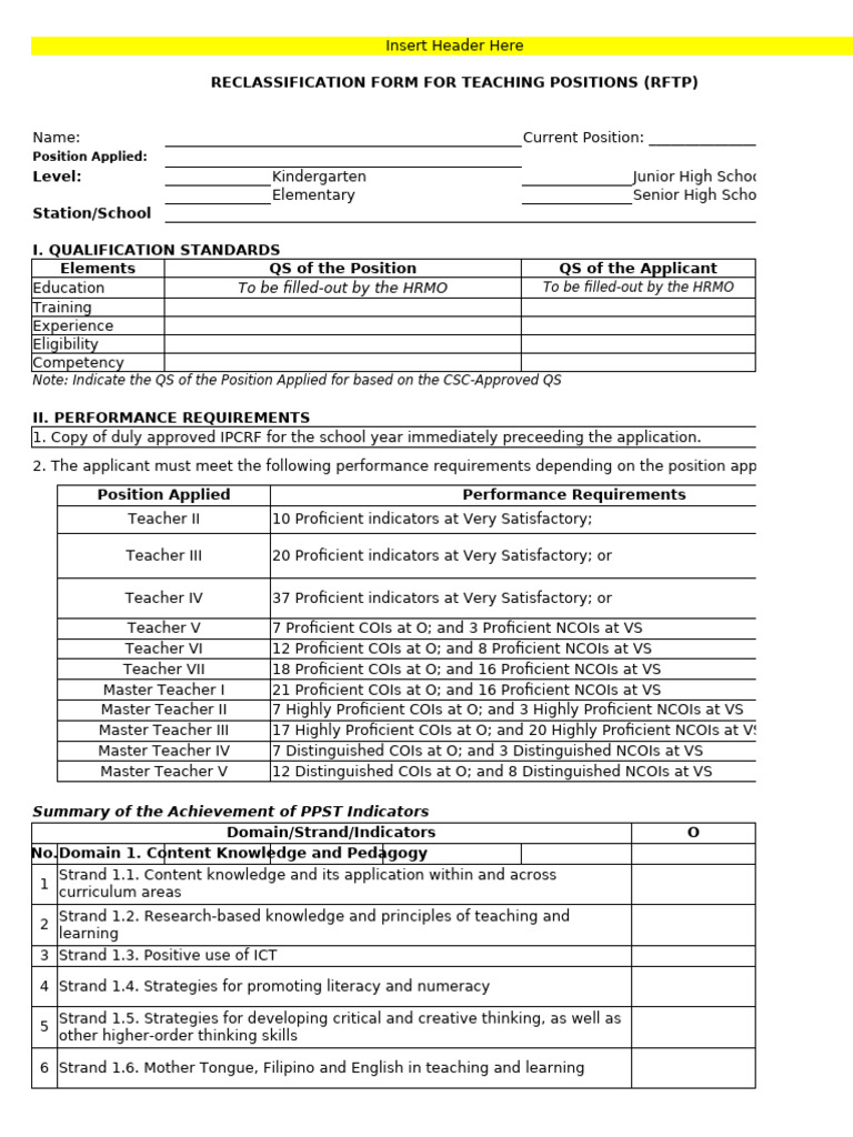 RFTP Template for Teaching Reclassification | PDF | Educational ...