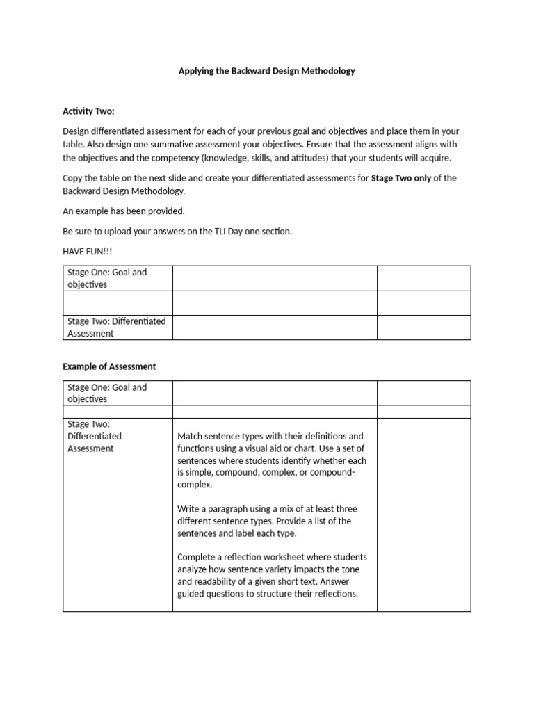 Differentiated Assessments in Backward Design | PDF | Methodology ...