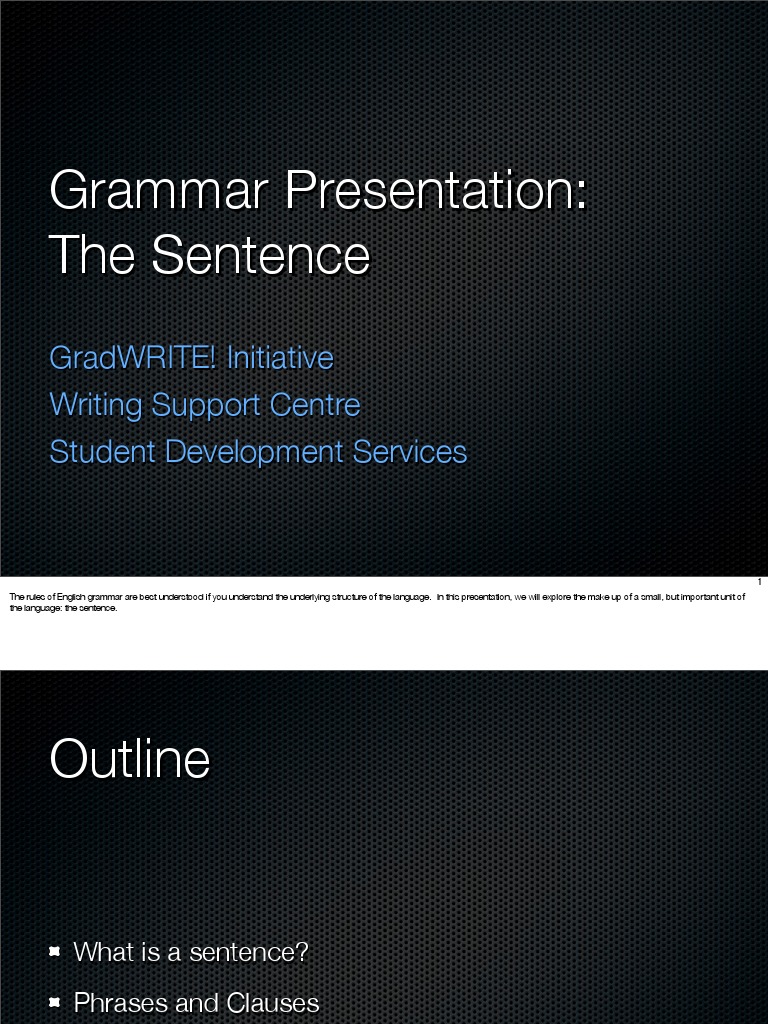 Grammar Presentation The Sentence Gradwrite! Initiative Writing