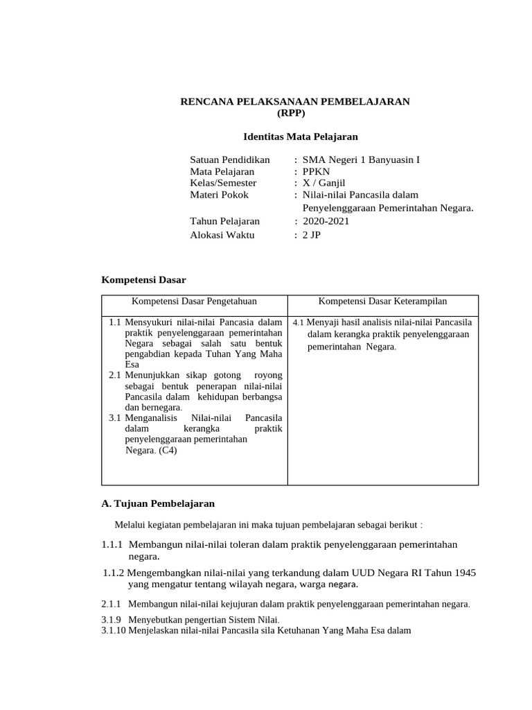 01a Print RPP 3 Luring PPKN 20-21 | PDF