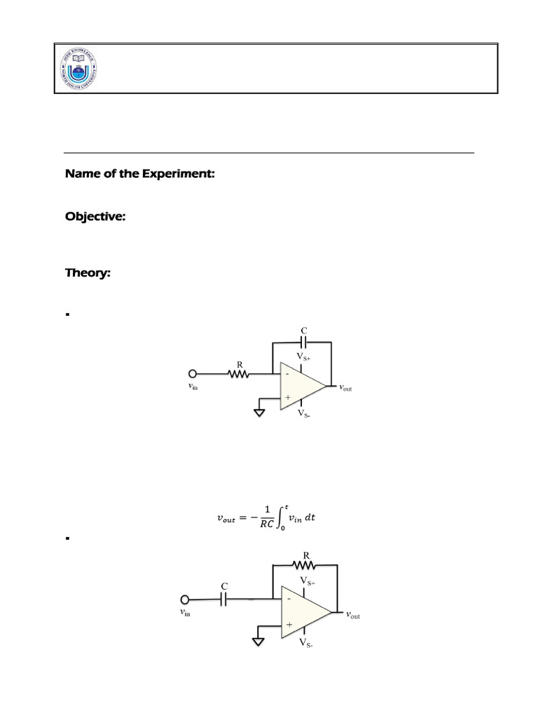 Op-Amp Integrator and Differentiator Lab | PDF | Operational Amplifier ...