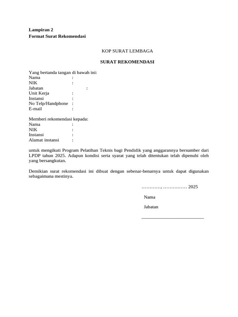 Contoh Format Surat Rekomendasi | PDF