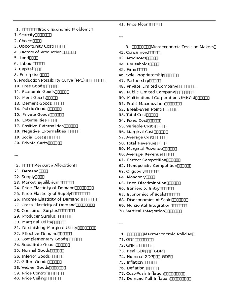 IGCSE经济核心词汇540个| PDF