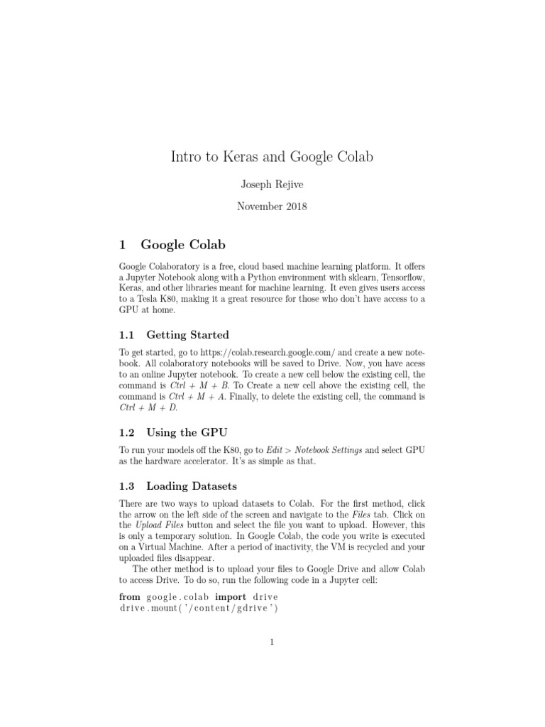 Keras and Google Colab Guide | PDF | Applied Mathematics | Computing