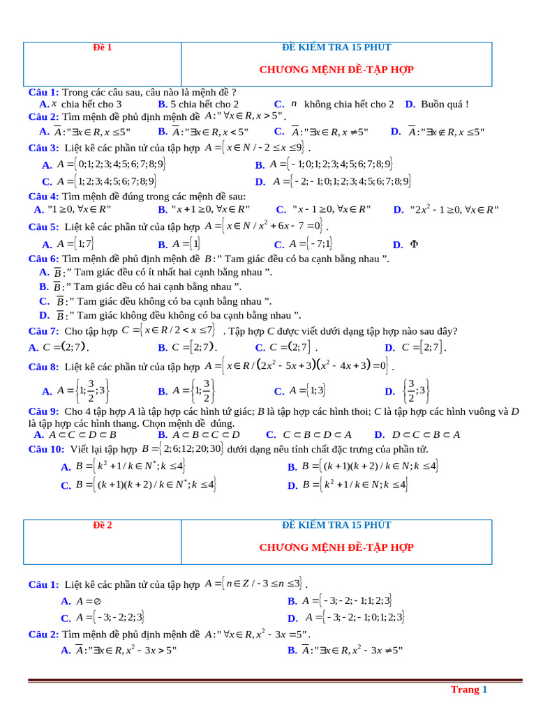 HS Bo de KT 15 Phut Menh de Tap Hop | PDF