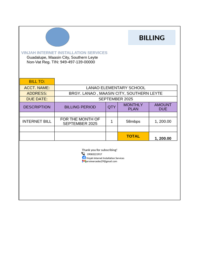 Internet Bill for Lanao Elementary School | PDF