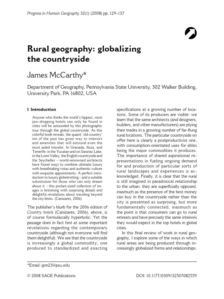 4) Rural Geography Globalizing The Countryside - McCarthy, J. (2008 ...