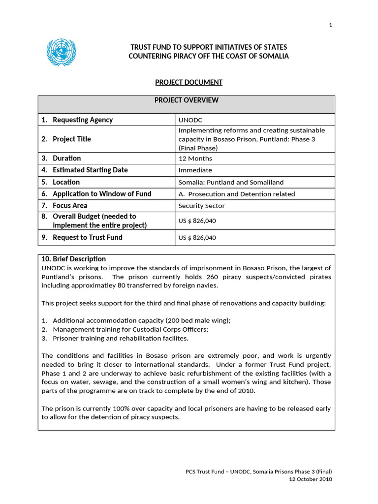 Somalia Prison Reform Project Phase 3 | PDF | Somalia | Prison