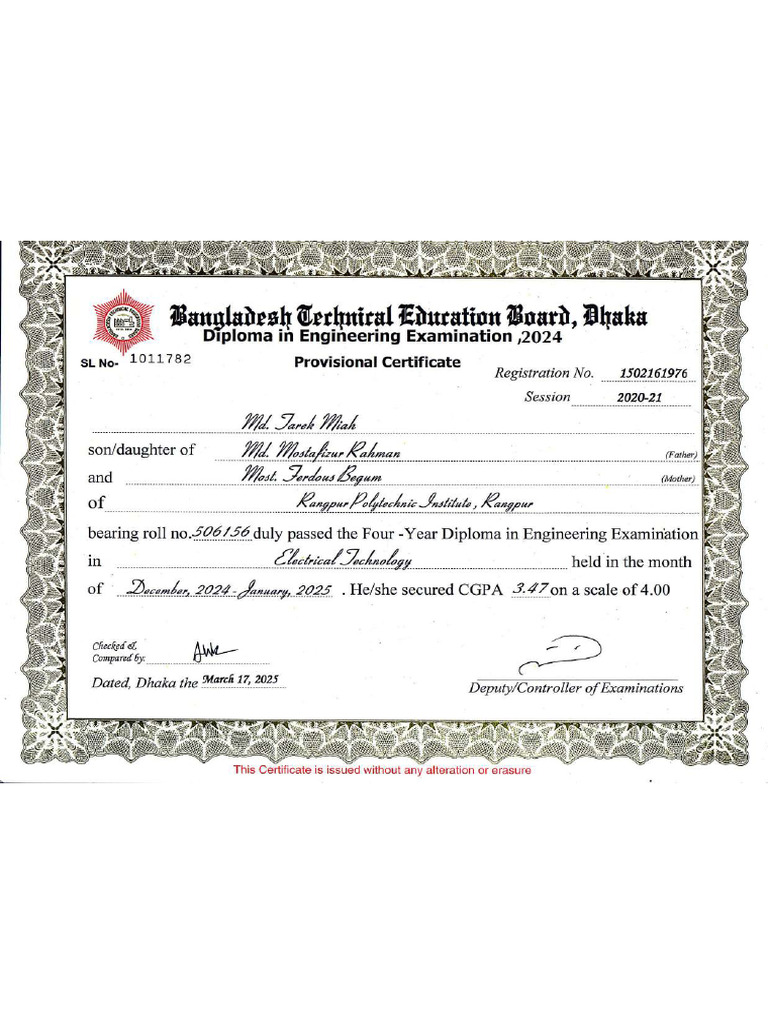 Diploma Final Certificate | PDF