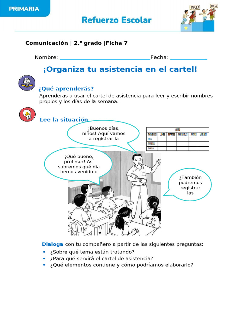 Cartel de Asistencia para 2° Grado | PDF