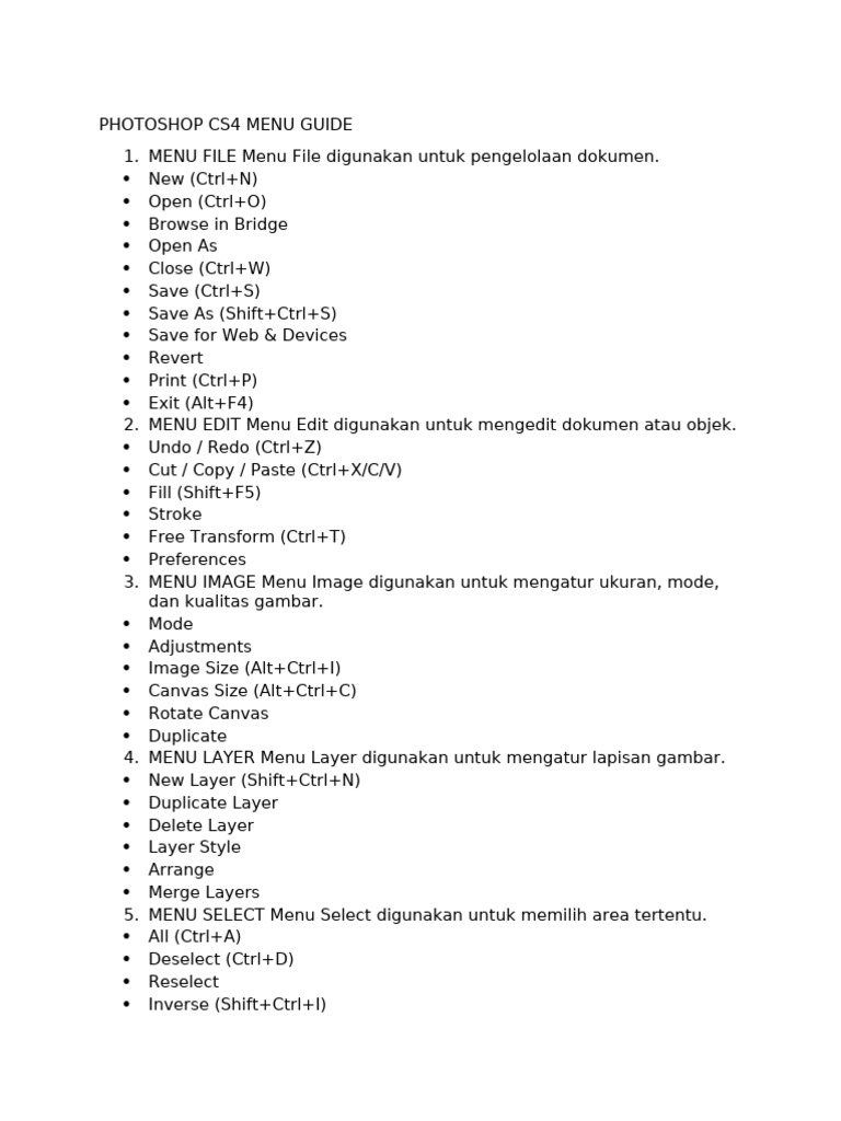 Panduan Menu Photoshop CS4 | PDF