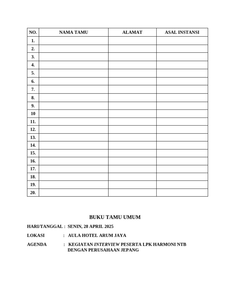 Buku Tamu Kegiatan Interview LPK NTB | PDF