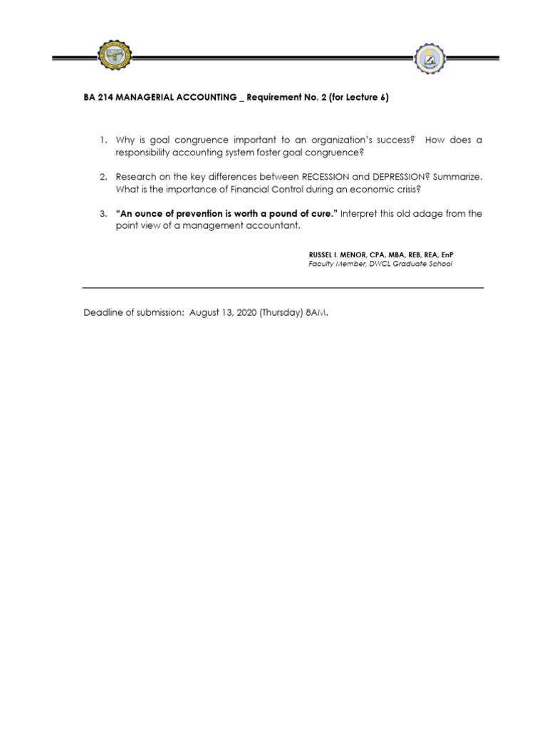 BA 214 Managerial Accounting - Requirement 2 | PDF