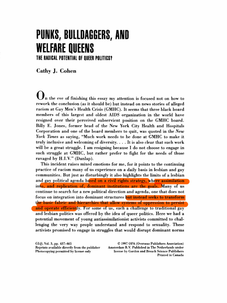Punks Bulldaggers and Welfare Queens The Radical Potential of Queer ...