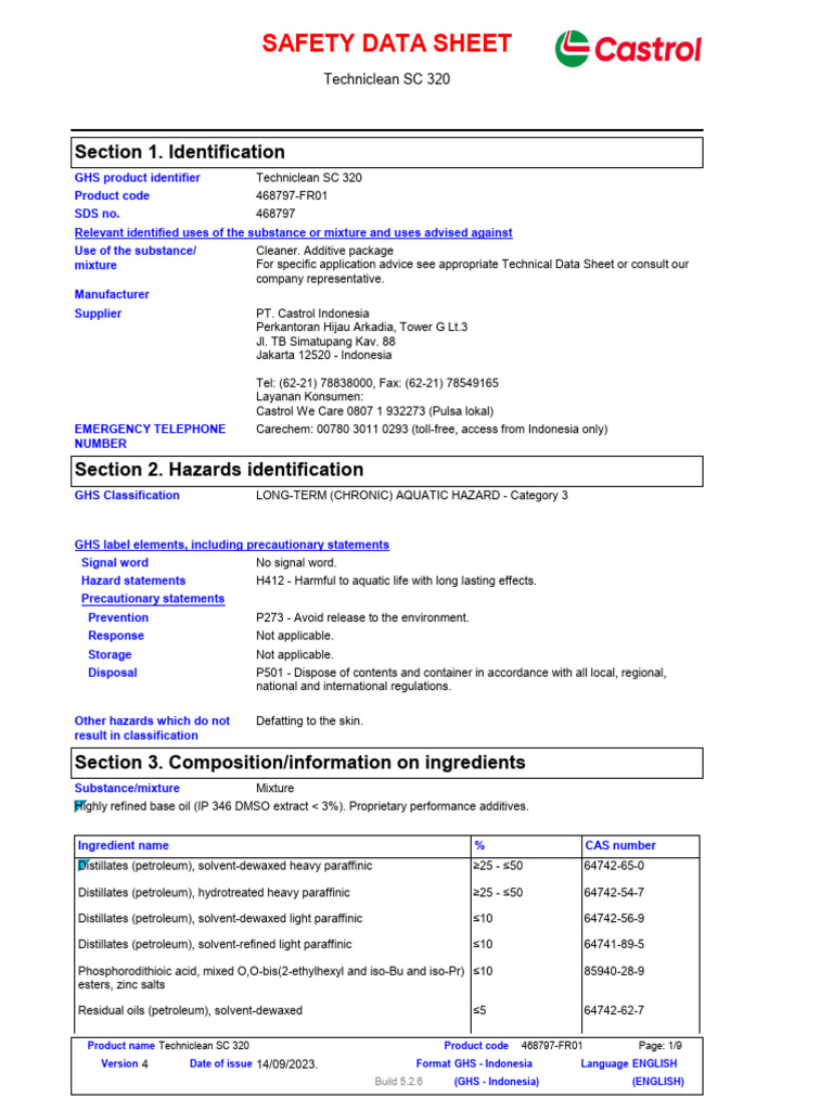 Techniclean SC 320 Safety Data Sheet | PDF | Working Conditions | Chemistry