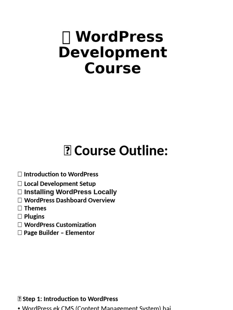 WordPress Development Course Outline | PDF | Word Press | Computing