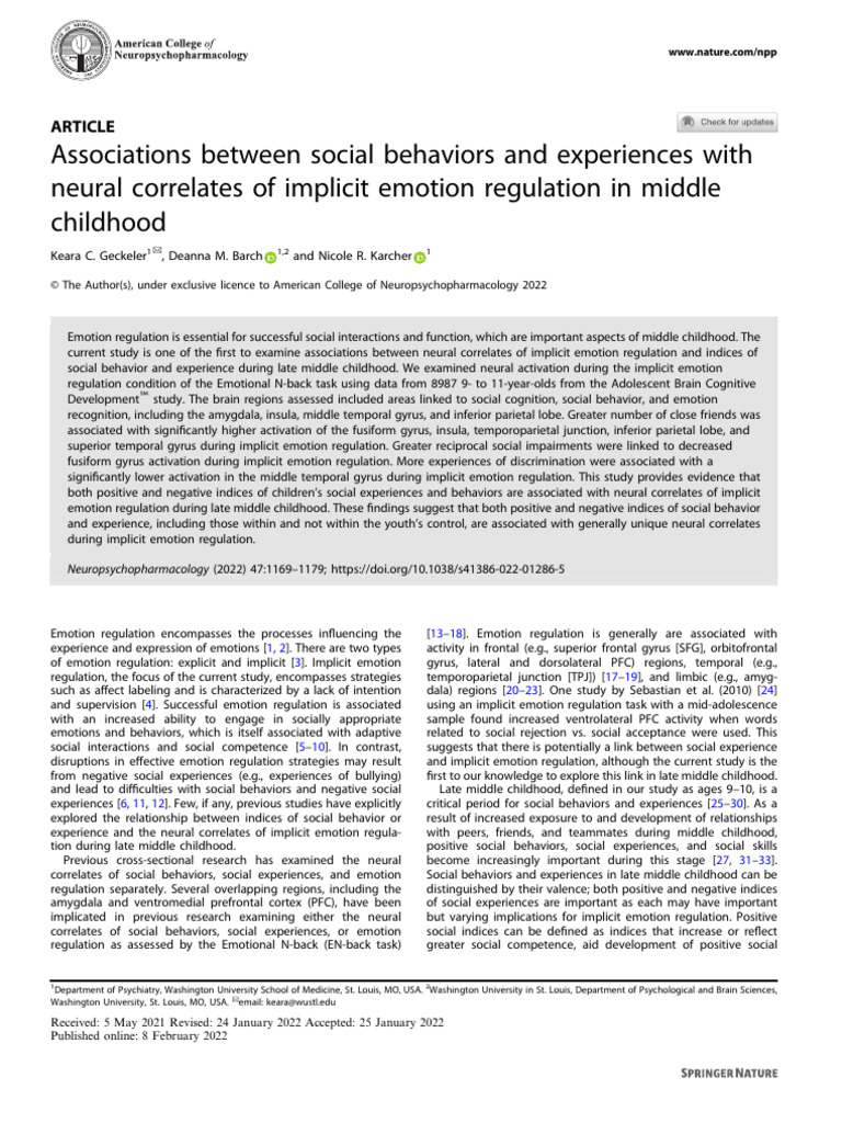 Neural Correlates of Emotion Regulation in Children | PDF | Emotional ...