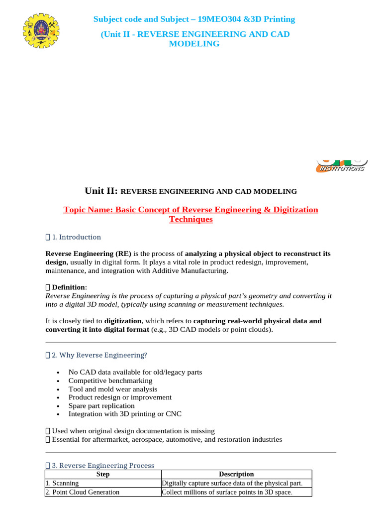 Lecture Notes - Unit II - Reverse Engineering and CAD Modeling | PDF ...