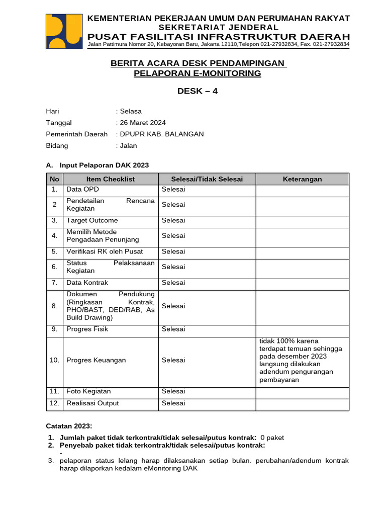 BA-EMON 2024 Kab. Balangan Bid Jalan | PDF
