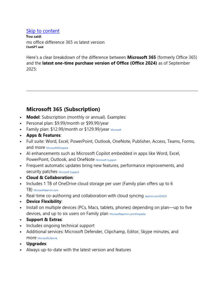 Microsoft 365 vs Office 2024 Comparison | PDF | Microsoft Office ...