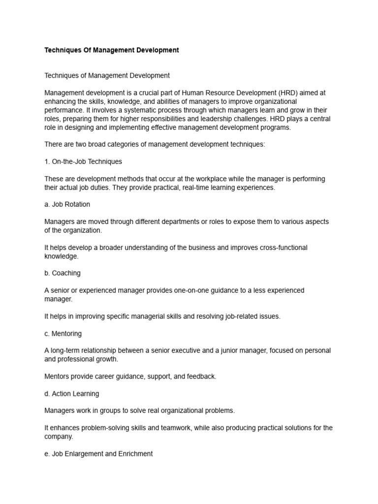 Management Development Techniques | PDF | Leadership | Strategic Management