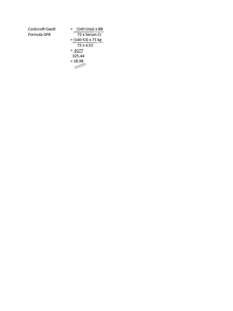 Cockcroft-Gault GFR Calculation Examples | PDF | Hematology | Urinary ...