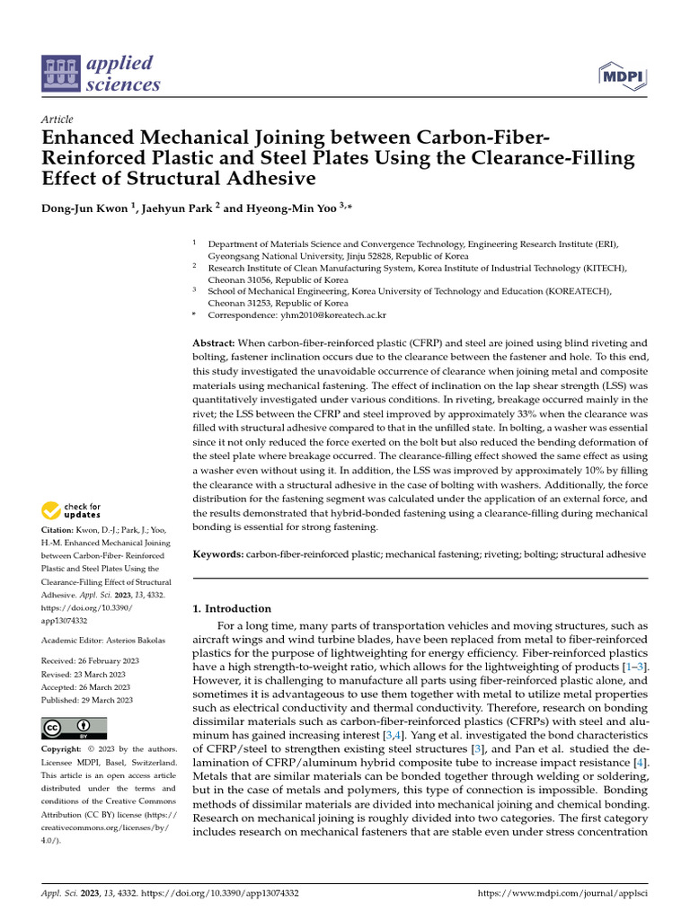 Enhanced CFRP-Steel Joining Techniques | PDF | Rivet | Screw