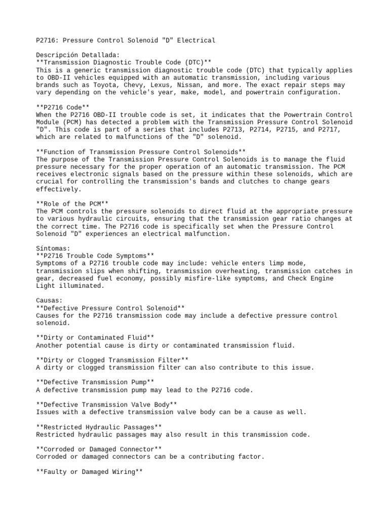 P2716 DTC: Transmission Solenoid Issues | PDF | Automatic Transmission ...