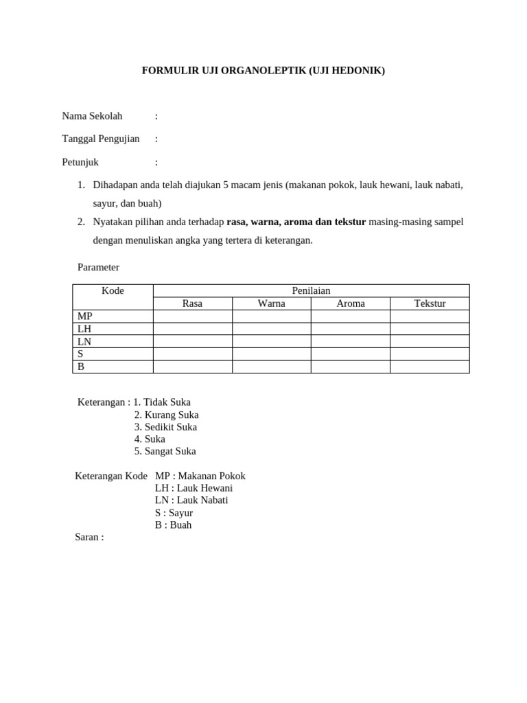Formulir Uji Organoleptik | PDF