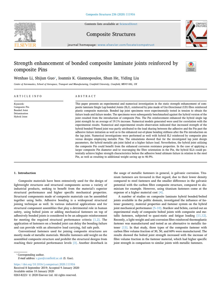 Strength Enhancement of Bonded Composite Laminate Joints Reinforced ...