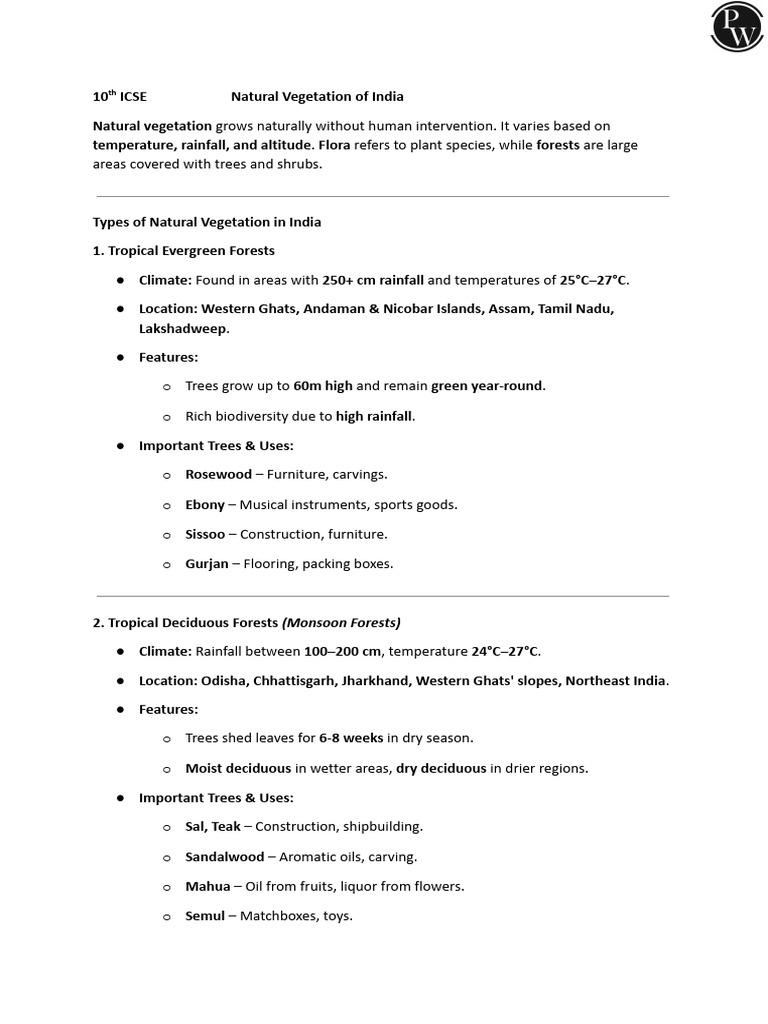 Natural Vegetation of India Overview | PDF | Forests | Trees