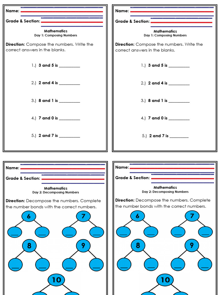 Mathematics Composing & Adding Worksheets | PDF
