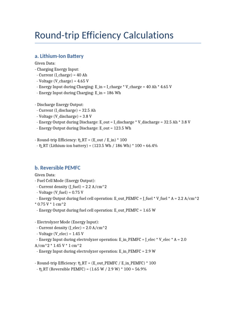 Round Trip Efficiency Calculations | PDF
