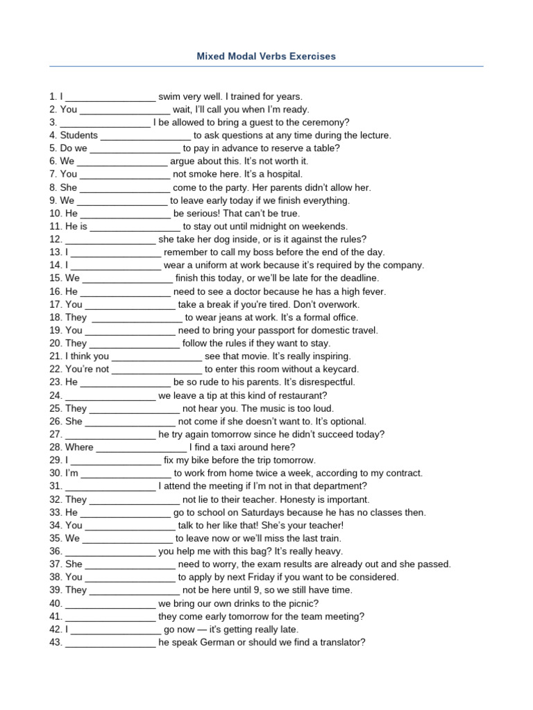 Mixed Modal Verbs Exercise Guide | PDF