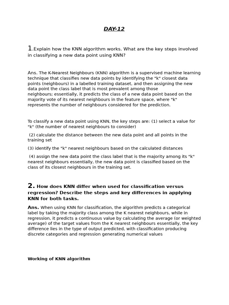 Understanding KNN Algorithm Steps | PDF | Algorithms And Data ...