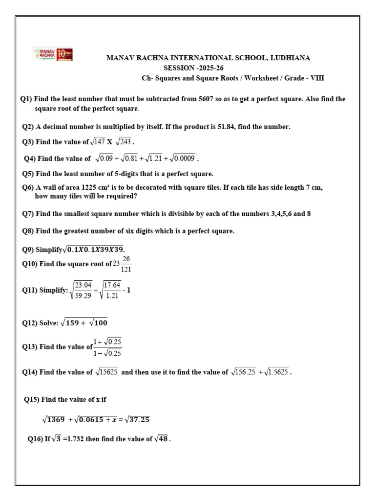 Squares and Square Roots G8mris | PDF | Arithmetic | Discrete Mathematics
