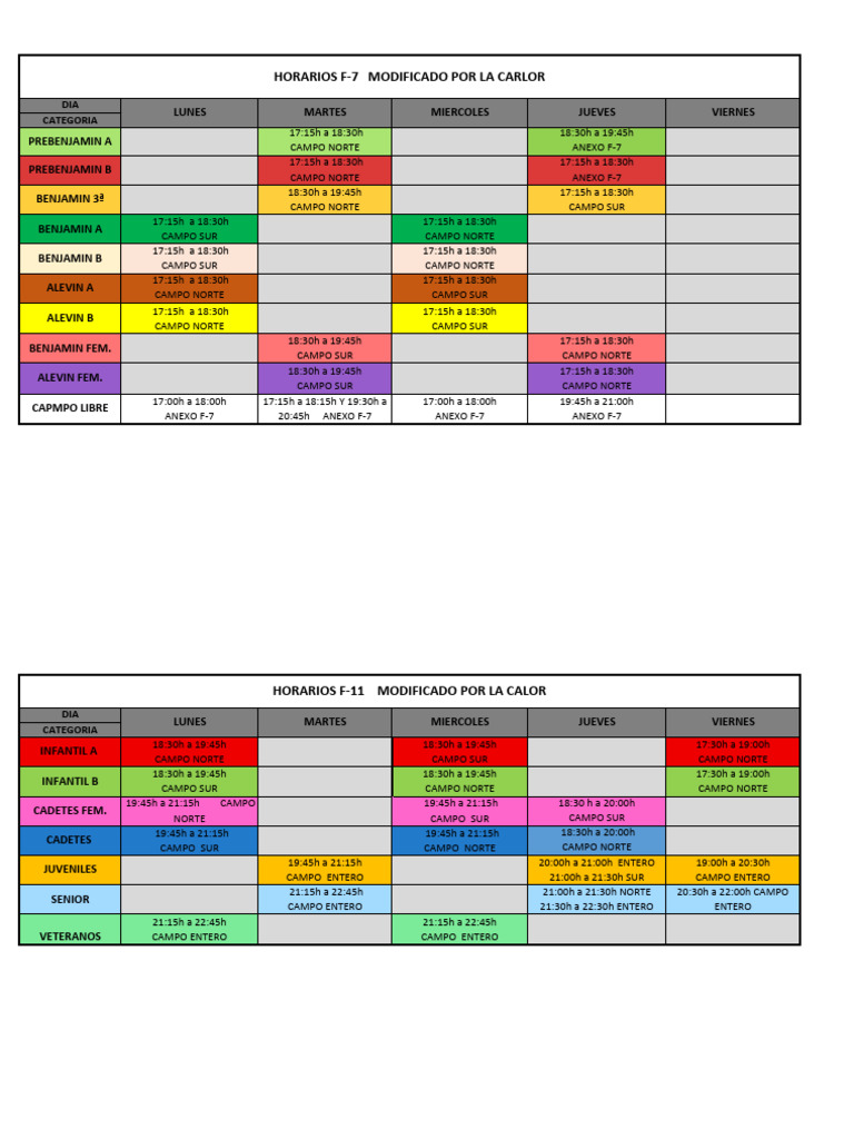 Horarios Temporada 25-26 Modificado Por La Carlor Nuevo | PDF