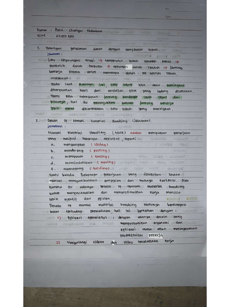 Putri Cherlyn Nababan - Quiz Ergonomi Fisiologi Kerja | PDF