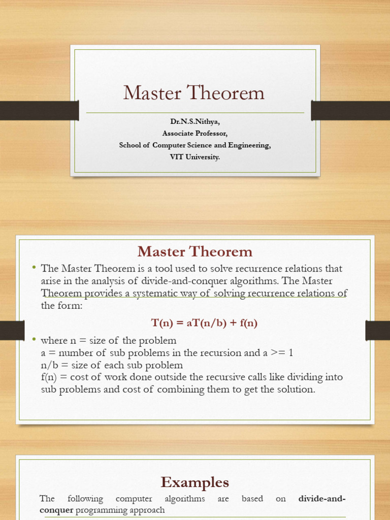 Master Theorem for DivideandConquer PDF