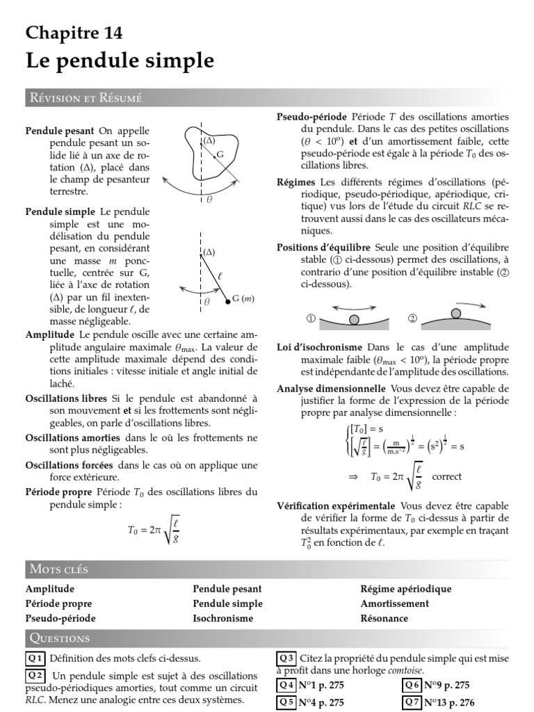Physique 14 - Pendule Simple | PDF | Pendule (physique) | Oscillation