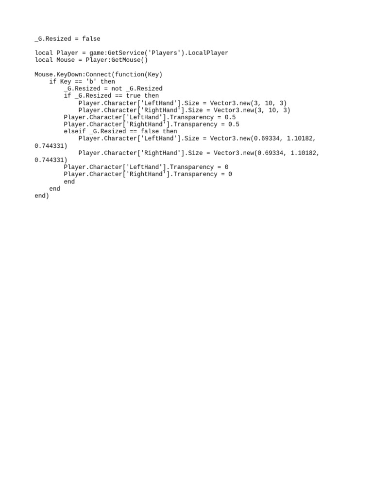 Roblox Hand Resize Script | PDF