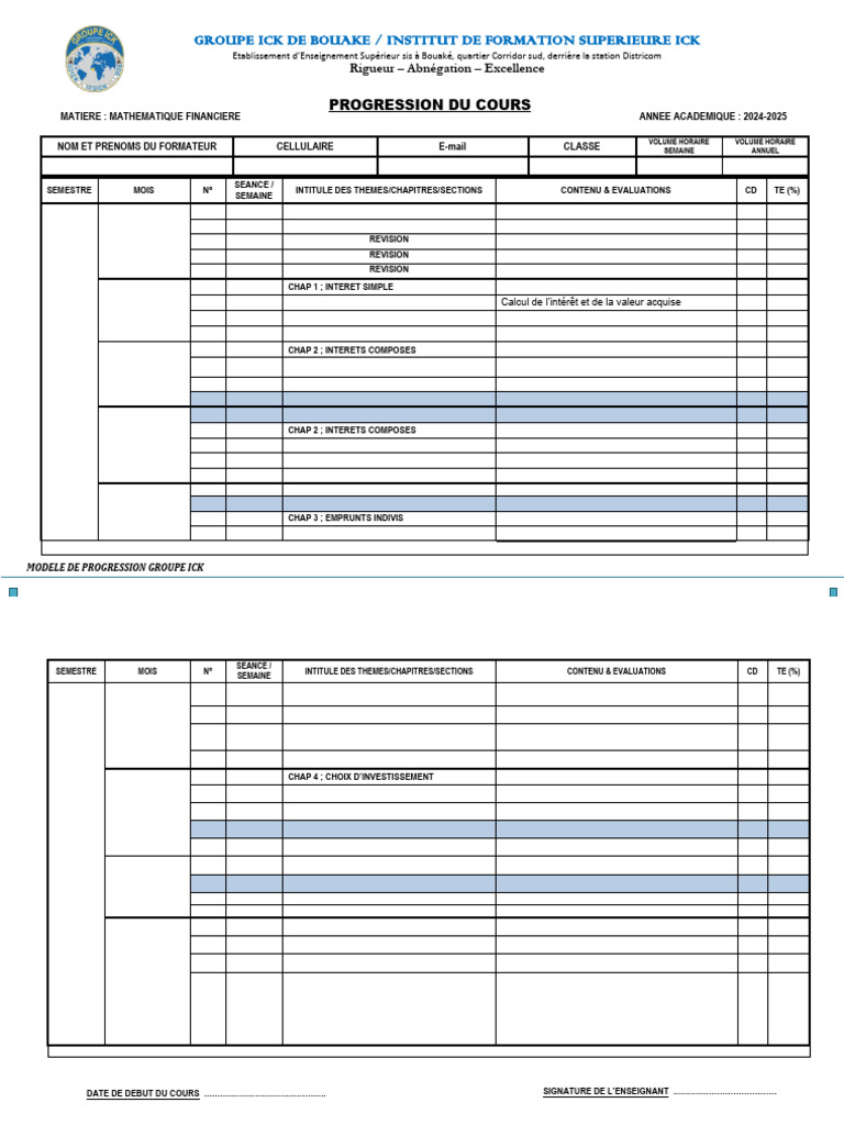 Progression Ick Math Fin 2025 | PDF | Bilan comptable | Secteur privé