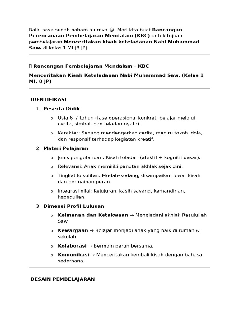 RPP Menceritakan Teladan Nabi Muhammad | PDF