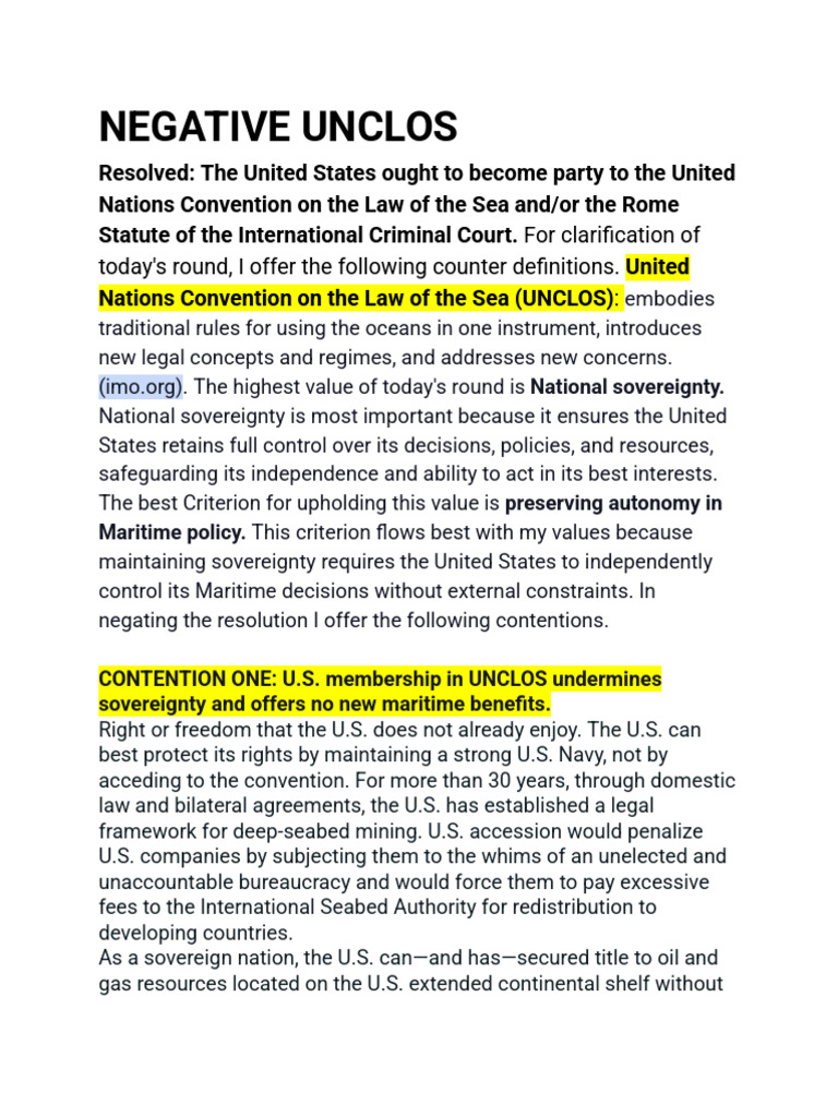 U.S. Sovereignty and UNCLOS Opposition | PDF | United Nations ...
