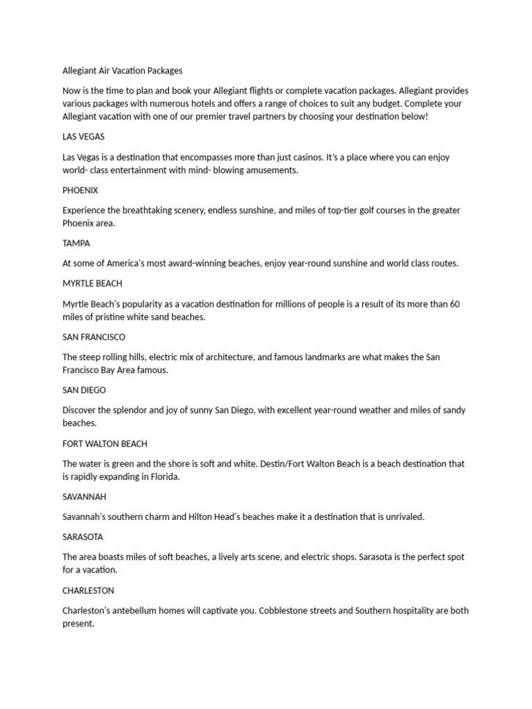Allegiant Air Vacation Packages | PDF